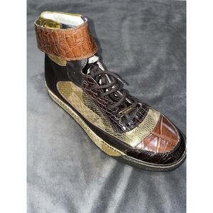 Mauri 8643 Cocco Flanks Alligator Dark Brown Nappa Gold High Top Sneakers Size 8